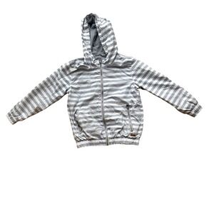 Zara Boys Grey White Striped Lightweight Hooded Zip Up Jacket Size 7 122cm